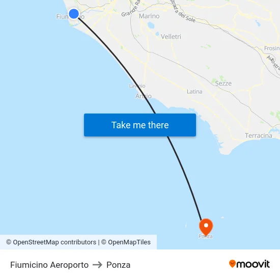 Fiumicino Aeroporto to Ponza map