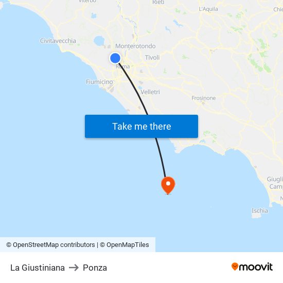 La Giustiniana to Ponza map