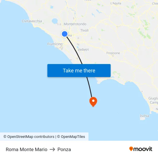 Rome Monte Mario to Ponza map