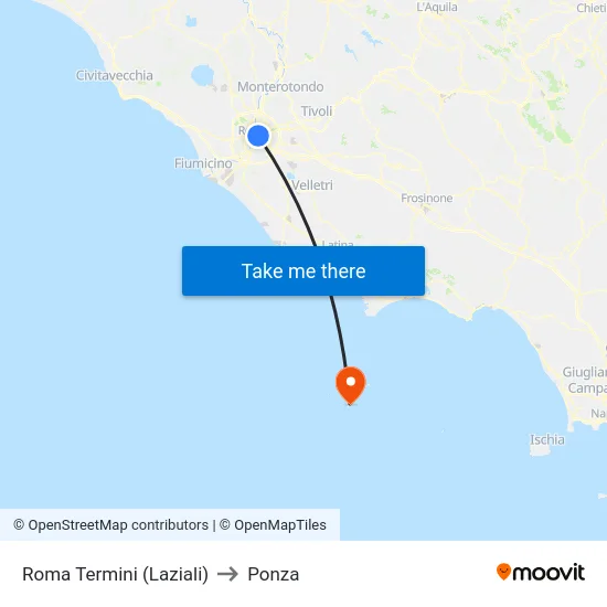 Roma Termini (Laziali) to Ponza map