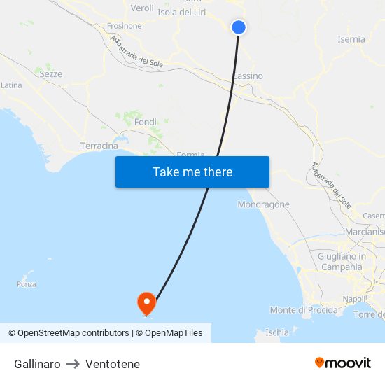 Gallinaro to Ventotene map