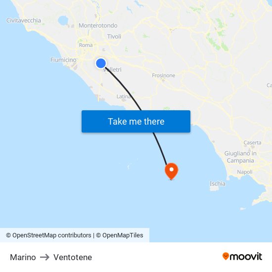 Marino to Ventotene map