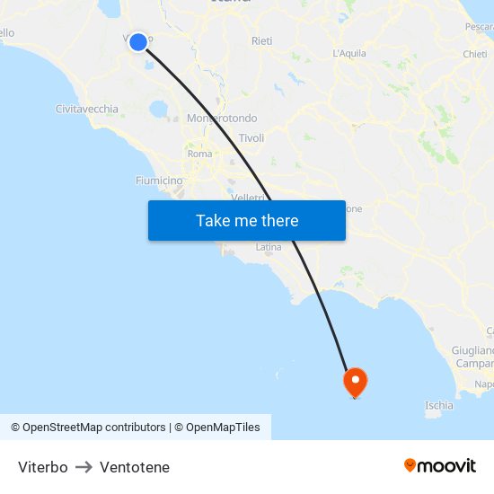 Viterbo to Ventotene map