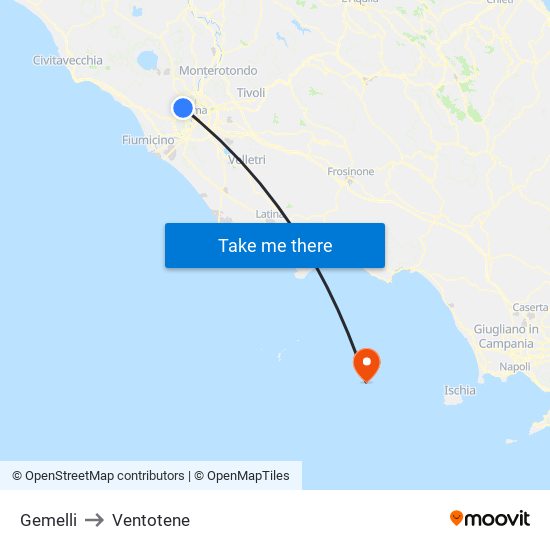 Gemelli to Ventotene map