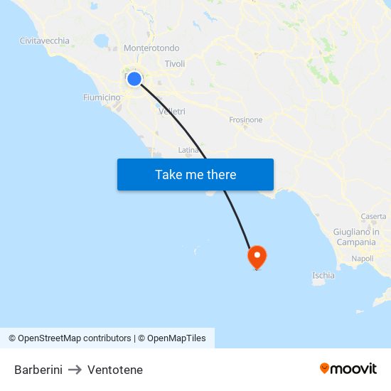Barberini to Ventotene map