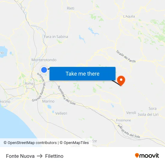 Fonte Nuova to Filettino map