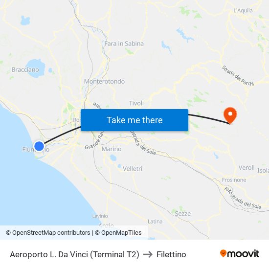 Aeroporto L. Da Vinci (Terminal T2) to Filettino map