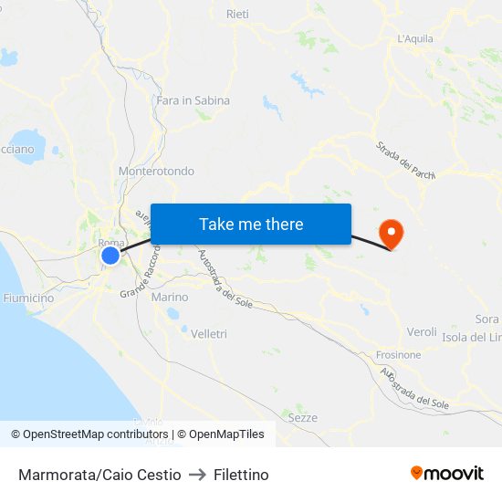 Marmorata/Caio Cestio to Filettino map
