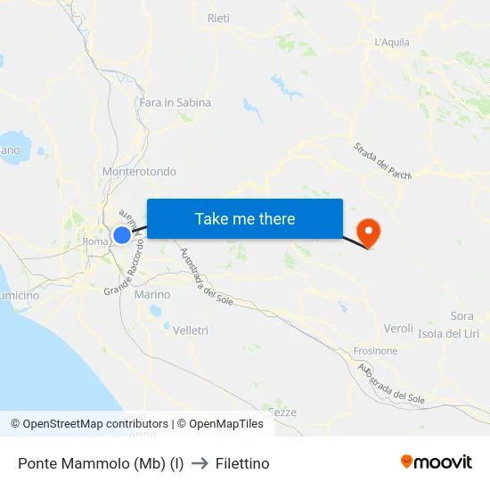 Ponte Mammolo (Mb) (I) to Filettino map
