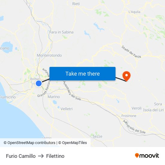 Furio Camillo to Filettino map