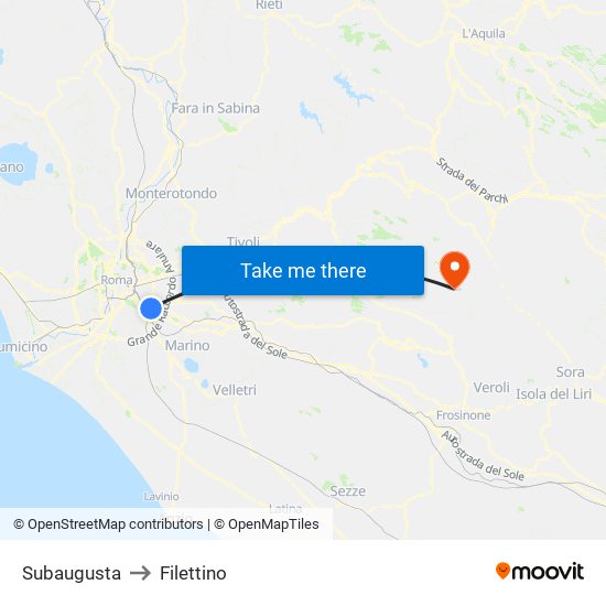 Subaugusta to Filettino map