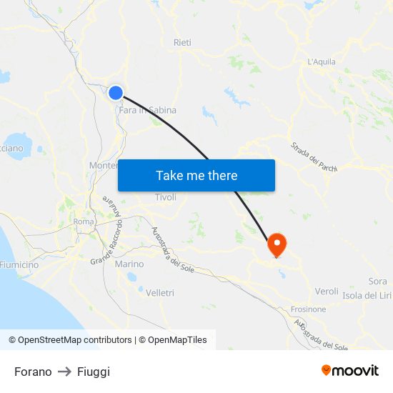 Forano to Fiuggi map