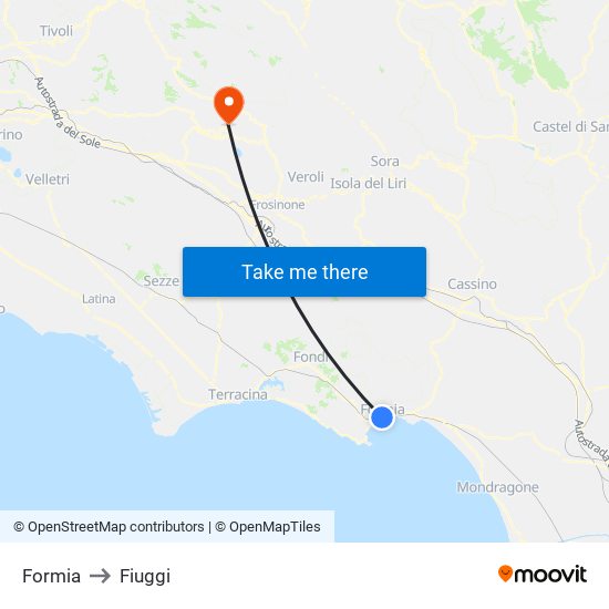 Formia to Fiuggi map