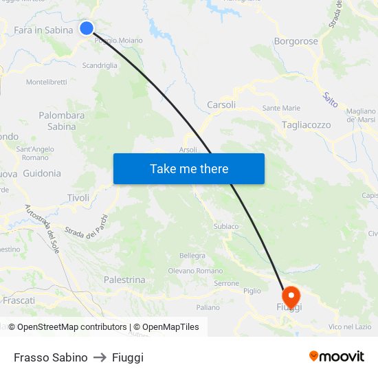 Frasso Sabino to Fiuggi map