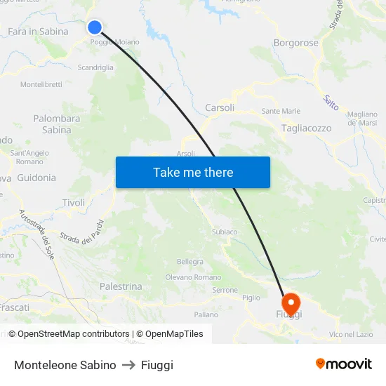 Monteleone Sabino to Fiuggi map