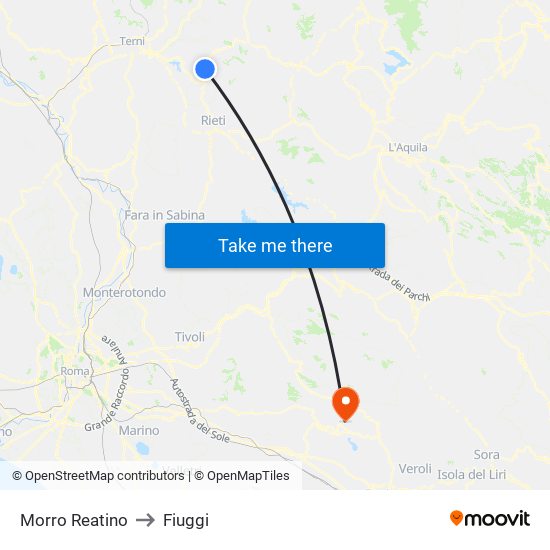 Morro Reatino to Fiuggi map