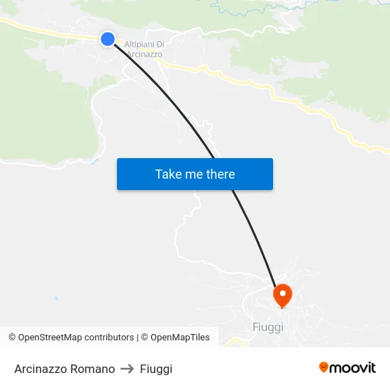 Arcinazzo Romano to Fiuggi map