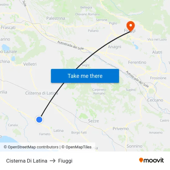 Cisterna Di Latina to Fiuggi map