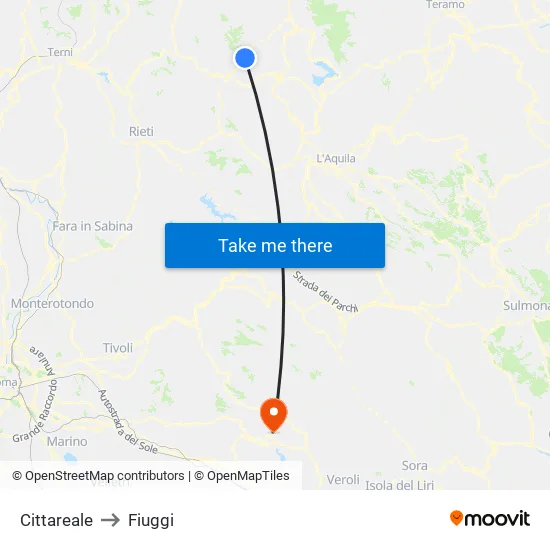 Cittareale to Fiuggi map