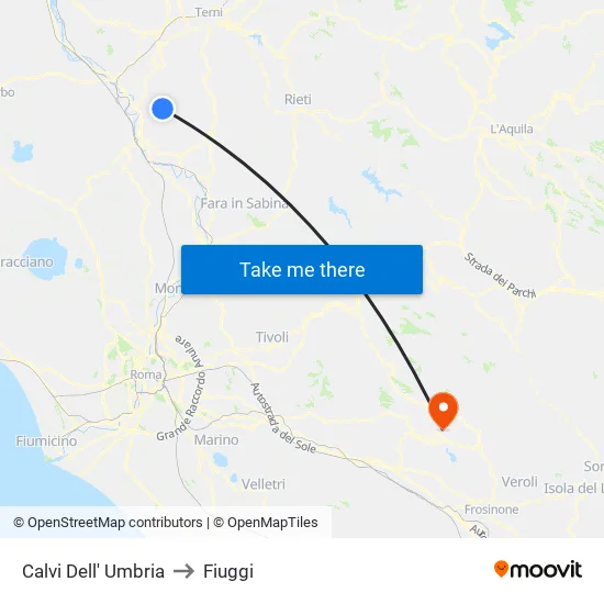 Calvi Dell' Umbria to Fiuggi map