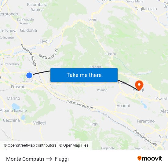 Monte Compatri to Fiuggi map