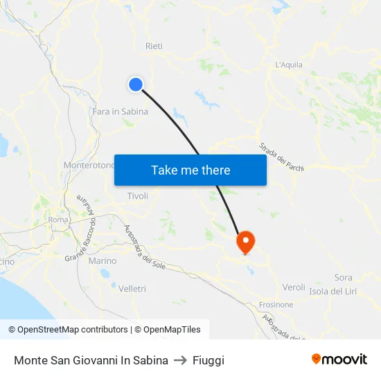 Monte San Giovanni In Sabina to Fiuggi map
