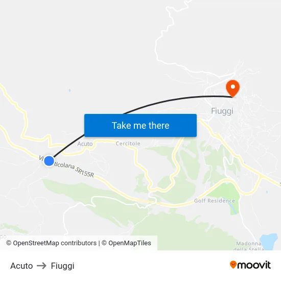 Acuto to Fiuggi map