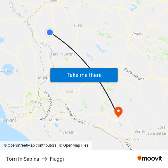 Torri In Sabina to Fiuggi map