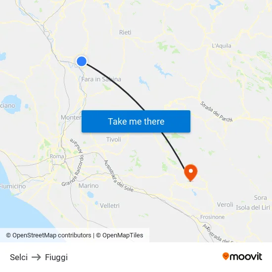 Selci to Fiuggi map
