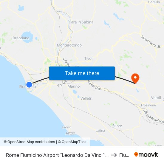 Rome Fiumicino Airport "Leonardo Da Vinci" (Fco) to Fiuggi map