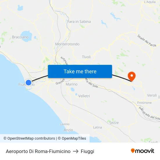 Aeroporto Di Roma-Fiumicino to Fiuggi map