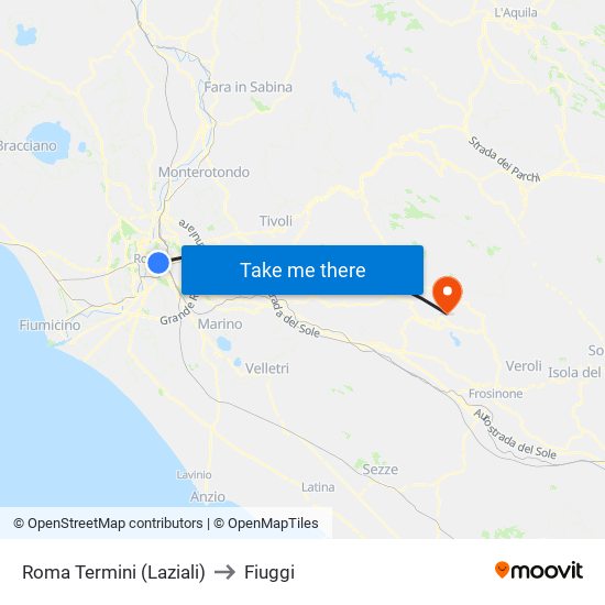 Roma Termini (Laziali) to Fiuggi map
