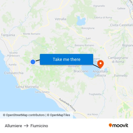 Allumiere to Fiumicino map