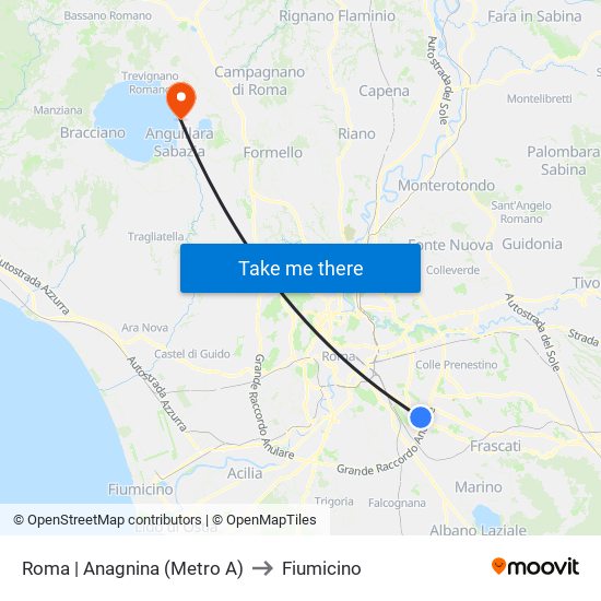 Roma | Anagnina (Metro A) to Fiumicino map