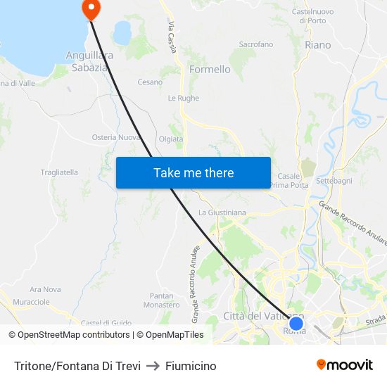 Tritone/Fontana Di Trevi to Fiumicino map