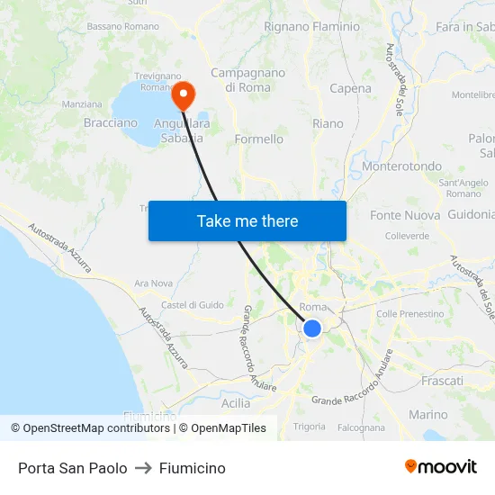 Porta San Paolo to Fiumicino map