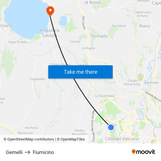 Gemelli to Fiumicino map