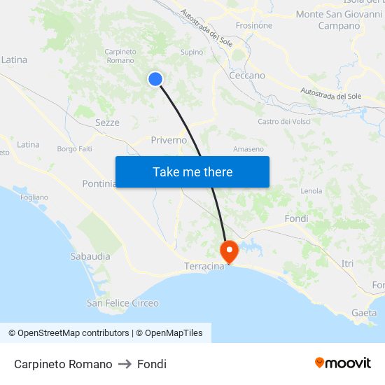 Carpineto Romano to Fondi map