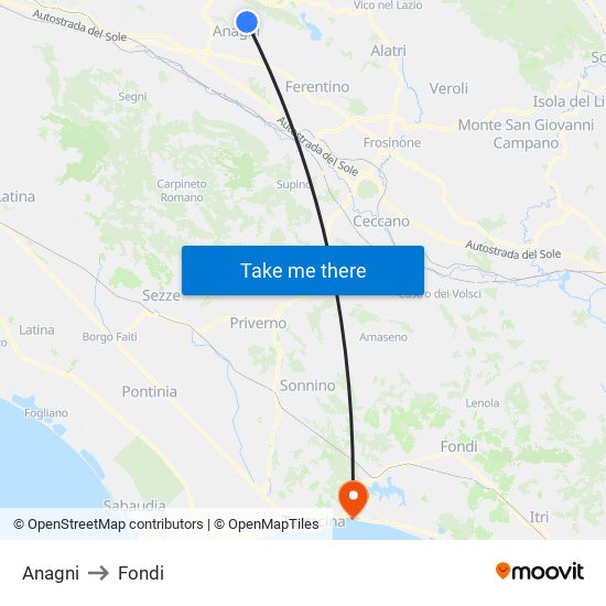 Anagni to Fondi map