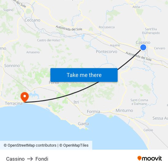 Cassino to Fondi map