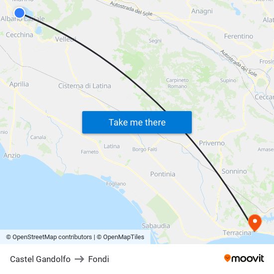 Castel Gandolfo to Fondi map