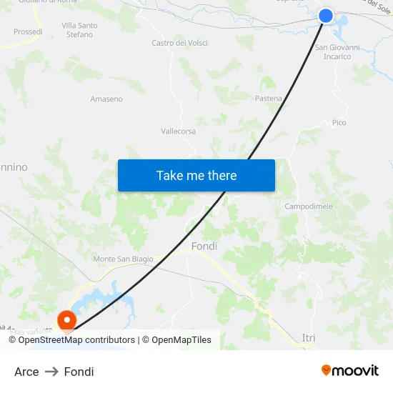 Arce to Fondi map