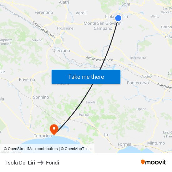 Isola Del Liri to Fondi map