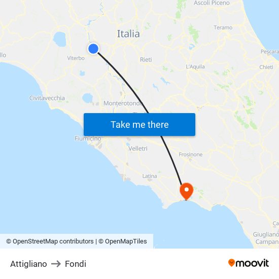 Attigliano to Fondi map
