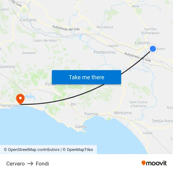 Cervaro to Fondi map