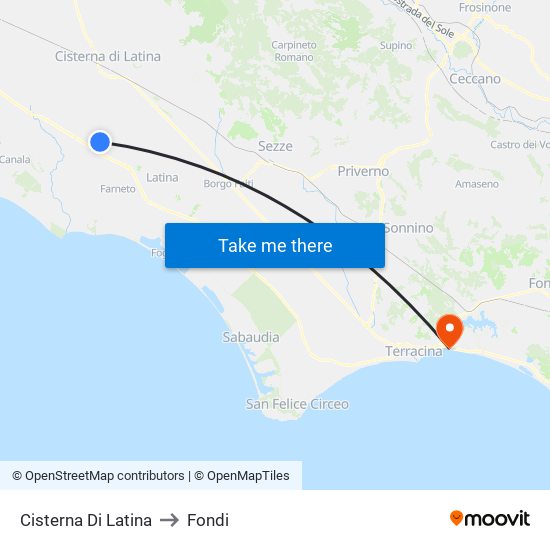 Cisterna Di Latina to Fondi map