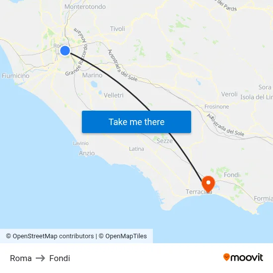 Roma to Fondi map