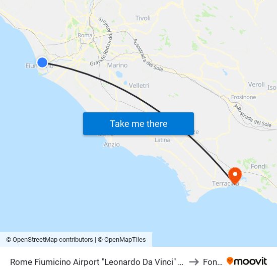 Rome Fiumicino Airport "Leonardo Da Vinci" (Fco) to Fondi map