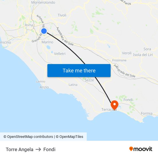 Torre Angela to Fondi map