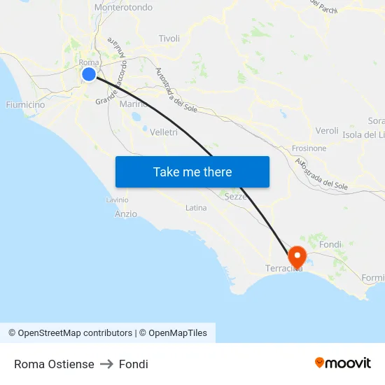 Roma Ostiense to Fondi map